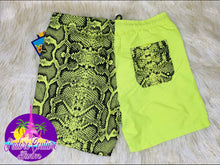 Load image into Gallery viewer, Neon Snake Print Half and Half Trunks
