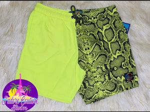 Neon Snake Print Half and Half Trunks